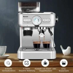 COSTWAY Siebtraegermaschine Mit 30 Stufen Mahlwerk, Kaffeemaschine Mit Milchaufschaeumduese, Espressomaschine Mit PID-Temperaturregler, 2L Wassertank, Edelstahl Silber -Geschäft Für Kaffeemaschinenzubehör 22814643 3