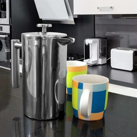 [800 Ml Kaffeebereiter - Doppelwandige Edelstahl - Kaffeemaschine - Französische Kaffeepresse - Kaffeekanne - Französisches Pressensystem Mit Edelstahlfilter 5 [800 Ml Kaffeebereiter - Doppelwandige Edelstahl - Kaffeemaschine - Französische Kaffeepresse - Kaffeekanne - Französisches Pressensystem Mit Edelstahlfilter – Bild 3