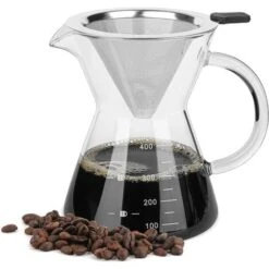 Pour Over Kaffeemaschine Mit Edelstahlfilter, Karaffe Aus Borosilikatglas Mit Griff, Keine Papierfilter Erforderlich (400 Ml)
