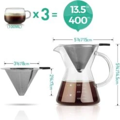Pour Over Kaffeemaschine Mit Edelstahlfilter, Karaffe Aus Borosilikatglas Mit Griff, Keine Papierfilter Erforderlich (400 Ml) -Geschäft Für Kaffeemaschinenzubehör 75273987 4