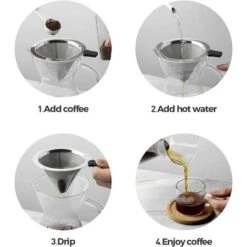 Pour Over Kaffeemaschine Mit Edelstahlfilter, Karaffe Aus Borosilikatglas Mit Griff, Keine Papierfilter Erforderlich (400 Ml) -Geschäft Für Kaffeemaschinenzubehör 75273987 5