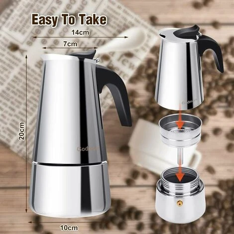 Italienische Kaffeemaschine, Moka-Kaffeemaschine Aus Edelstahl, 300 Ml, Große Kapazität, Kompatibel Mit Induktionsplatte Mit Ergonomischem Griff 6 Italienische Kaffeemaschine, Moka-Kaffeemaschine Aus Edelstahl, 300 Ml, Große Kapazität, Kompatibel Mit Induktionsplatte Mit Ergonomischem Griff – Bild 4