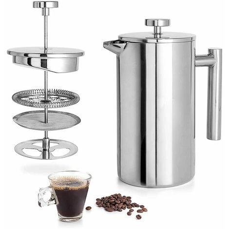 French Press Kaffeemaschine, Isolierte Kaffeemaschine Aus Edelstahl 304, (350 Ml), Silber 3 French Press Kaffeemaschine, Isolierte Kaffeemaschine Aus Edelstahl 304, (350 Ml), Silber