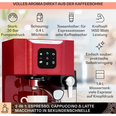 Klarstein Klarstein 1,4 L Siebträgermaschine Für 2 Tasse Kaffee, Mini Espressomaschine Mit Milchschäumer, 20 Bar Siebträger Kaffeemaschine Klein, Gute Espresso Kaffeemaschine, Edelstahl-Espressomaschi 4 Klarstein Klarstein 1,4 L Siebträgermaschine Für 2 Tasse Kaffee, Mini Espressomaschine Mit Milchschäumer, 20 Bar Siebträger Kaffeemaschine Klein, Gute Espresso Kaffeemaschine, Edelstahl-Espressomaschi – Bild 2