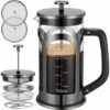 Kaffee- Und Teekanne, 304 Edelstahl, Hitzebeständiges Borosilikatglas, Kaffeemaschine Mit 4 Filtern, Langlebig Und Leicht Zu Reinigen, 100 % BPA-frei, 34 Oz, Silber -Geschäft Für Kaffeemaschinenzubehör 97706261 1