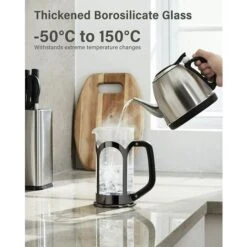 Kaffee- Und Teekanne, 304 Edelstahl, Hitzebeständiges Borosilikatglas, Kaffeemaschine Mit 4 Filtern, Langlebig Und Leicht Zu Reinigen, 100 % BPA-frei, 34 Oz, Silber -Geschäft Für Kaffeemaschinenzubehör 97706261 2